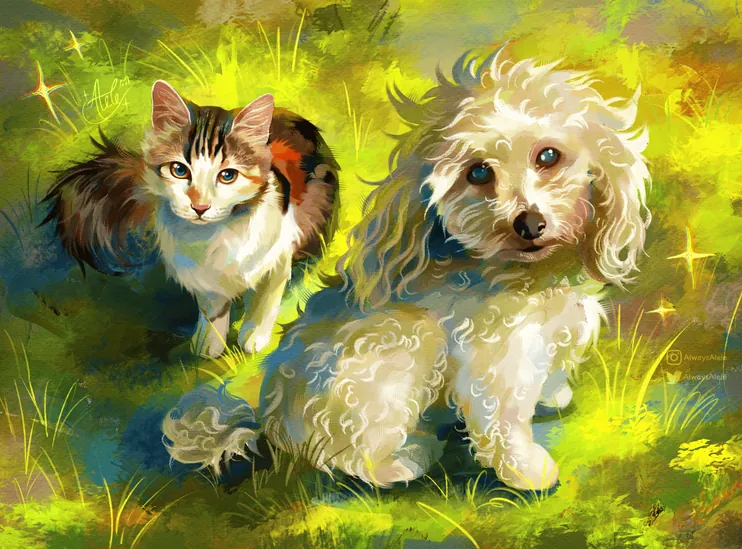 Pet portrait with a detailed background, artwork 1
