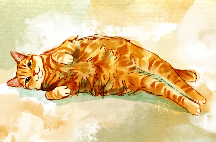 Watercolor style pet drawing, artwork 1